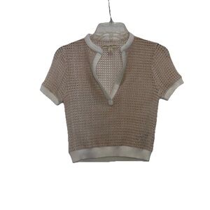 NWOT Staring At Stars Open Knit Cropped Sweater Womens Small Short Sleeve Beige
